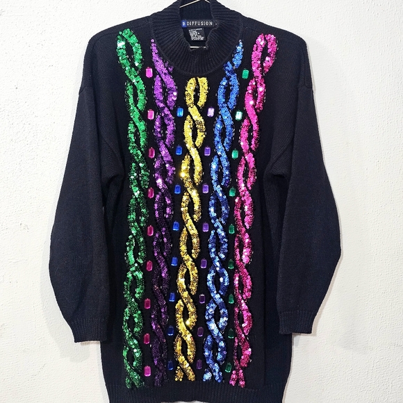 Colorful Sequin Women's Sweater Sz M - Picture 5 of 11